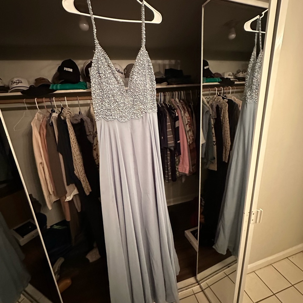 Baltic Born Elegant Silver and Blue Evening Gown
